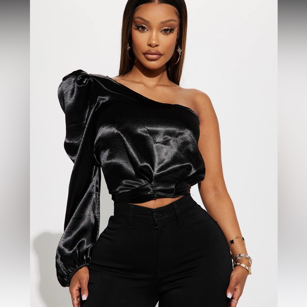 Little Miss Fancy Satin Top - Black
